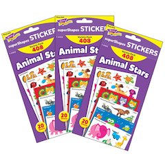 Animal Stars superShapes Stickers-Large Variety Pack, 408 Per Pack, 3 Packs