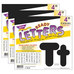 Black 4-Inch Casual Uppercase/Lowercase Pack Ready Letters 182 Per Pack, 3 Packs