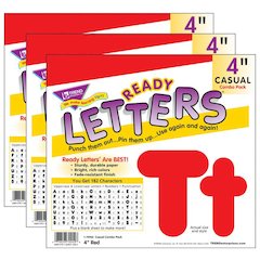 Red 4-Inch Casual Uppercase/Lowercase Pack Ready Letter, 182 Per Pack, 3 Packs