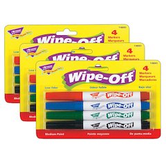 4-Pack Standard Colors Wipe-Off Markers, 3 Packs