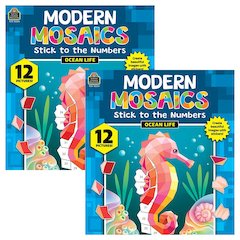 Ocean Life Modern Mosaics Stick to the Numbers Activity Book, Pack of 2