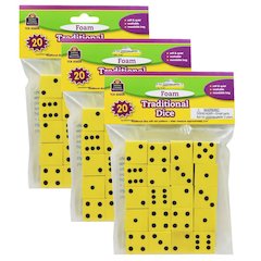Foam Traditional Dice, 0.75", 20 Per Pack, 3 packs