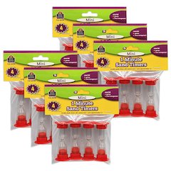 Sand Timer, Mini, 1 Minute, 4 Per Pack, 6 Packs