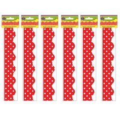 Red Mini Polka Dots Border Trim, 35 Feet Per Pack, 6 Packs