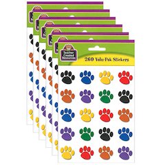 Colorful Paw Print Stickers Valu-Pak, 260 Pieces Per Pack, 6 Packs