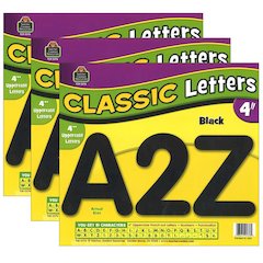 Black Classic Font 4" Letters Uppercase Pack, 81 Pieces Per Pack, 3 Packs