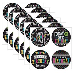 Chalkboard Brights Happy Birthday Wear 'Em Badges, 32 Per Pack, 6 Packs