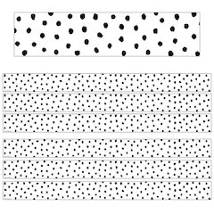 Black Painted Dots on White Straight Border Trim, 35 Feet Per Pack, 6 Packs