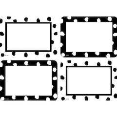 Black and White Painted Dots Name Tags/Labels - Multi-Pack- 36 Per Pack, 6 Packs