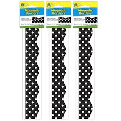 Magnetic Borders, Black Polka Dots, 24 Feet Per Pack, 3 Packs