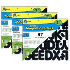 Black Classic 2" Magnetic Letters, 87 Pieces Per Pack, 3 Packs