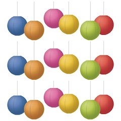 Colorful 8" Hanging Paper Lanterns, 6 Per Pack, 3 Packs