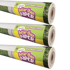 Fun Size Better Than Paper Bulletin Board Roll, White Picket Fence, Pack of 3