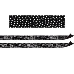 Black with White Painted Dots Magnetic Border, 24 Feet Per Pack, 2 Packs
