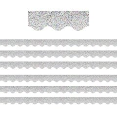 Silver Sparkle Scalloped Border Trim, 35 Feet Per Pack, 6 Packs
