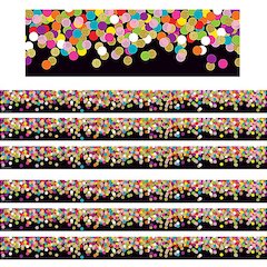 Colorful Confetti on Black Straight Border Trim, 35 Feet Per Pack, 6 Packs