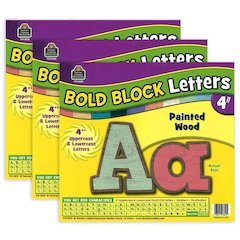 Painted Wood Design Bold Block 4" Letters Pack, 230 Characters Per Pack, 3 Packs