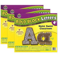 Home Sweet Classroom Bold Block 4" Letters Pack, 230 Characters Per Pack 3 Packs