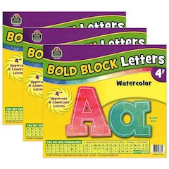 Watercolor Bold Block 4" Letters Combo Pack, 3 Packs