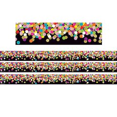 Colorful Confetti on Black Straight Rolled Border Trim, 50 Ft Per Roll, 3 Rolls