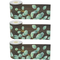 Eucalyptus Straight Rolled Border Trim, 50 Feet Per Roll, Pack of 3