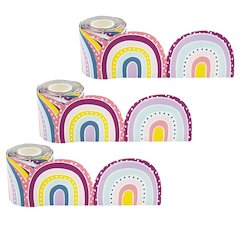 Oh Happy Day Rainbows Die-Cut Rolled Border Trim, 50 Feet Per Roll, 3 Rolls