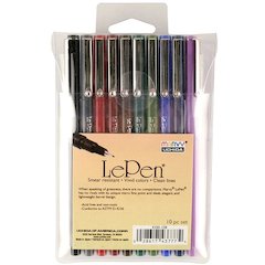 LePen Micro-Fine Point Pen, Dark, 10 Colors