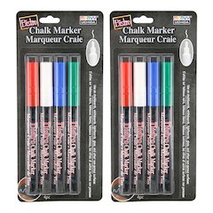 Bistro Chalk Markers, Fine Tip, Red, Green, Blue, White, 4 Per Pack, 2 Packs