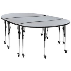 3 Piece Mobile 86" Oval Wave Flexible Grey Thermal Laminate Activity Table Set-Standard Height Adjustable Legs
