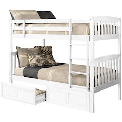 Claire Twin Wood Bunk Bed with Storage in White-Mattresses Not Included