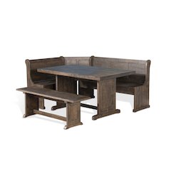 Brown Solid Wood Breakfast Nook, Corner Dining Table Set, Kitchen Nook Table Set