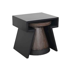 Modern Nesting Accent Table Set with Round Wood Stool