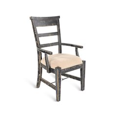 Black Solid Wood Dining Chair with Arms, Wooden Chair for Dining Room
