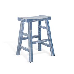 Ocean Blue Solid Wood Counter Stool, Saddle Seat Stool for Kitchen Counter