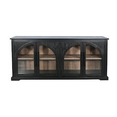 Elena Modern Black Wood Display Cabinet with Arched Glass Doors