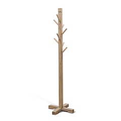 Beige Solid Wood Coat Rack Freestanding, 8-Prong Coat Tree with Hooks