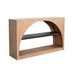 Modern Wood Sofa Table with Arched Open Shelf Design