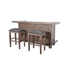 80" Traditional Wood Home Bar with Stools