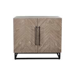 Wood Accent Cabinet with Chevron Doors and Metal Base