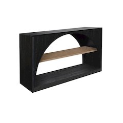 Modern Wood Sofa Table with Arched Open Shelf Design