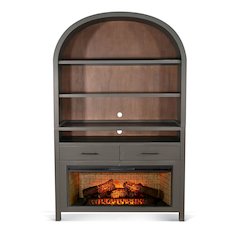 Arched Display Cabinet with Log-Style Electric Fireplace