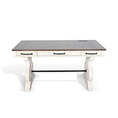 White Desk with Power Strip, Buckskin/Marble White