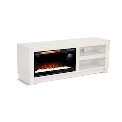 56" Media Console with Electric Fireplace, White Oak Melamine