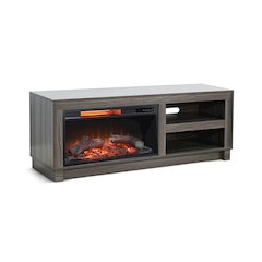 56" Media Console with Electric Fireplace, Grey Walnut Melamine