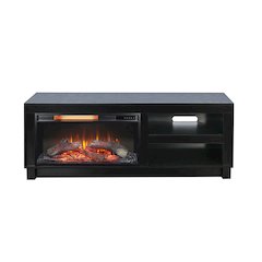 56" Media Console with Electric Fireplace, Black Oak Melamine