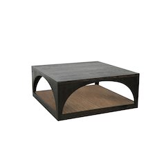 Modern Wood Coffee Table with Arched Open Shelf Design and Casters