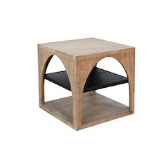 Modern Wood End Table with Arched Open Shelf Design