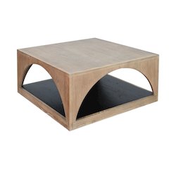 Modern Wood Coffee Table with Arched Open Shelf Design