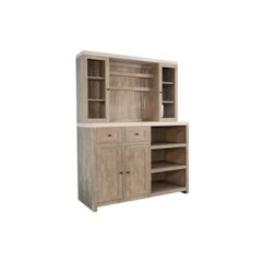 Rustic Wood Bar Cabinet with Hutch