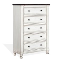 Carriage House Chest with 5 Drawers, Cottage White/Europen Dark